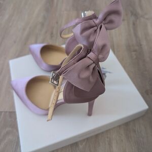 Jessica Simpson Polla Bow Heels in Mauve Taupe Satin Size 7